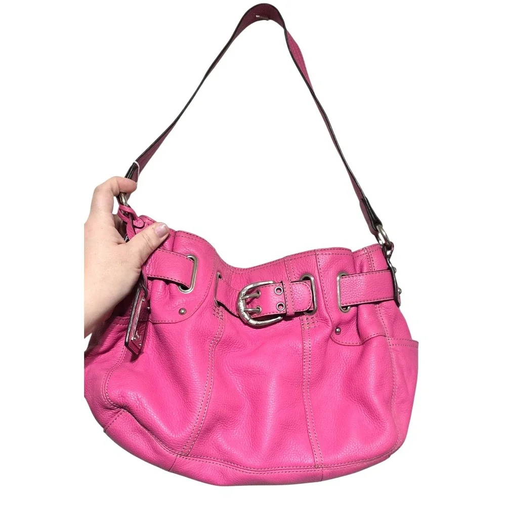 Tignanello‎ Statement Med Hobo Bag Shoulder Purse Buckle Pink Pebble Leather Exc